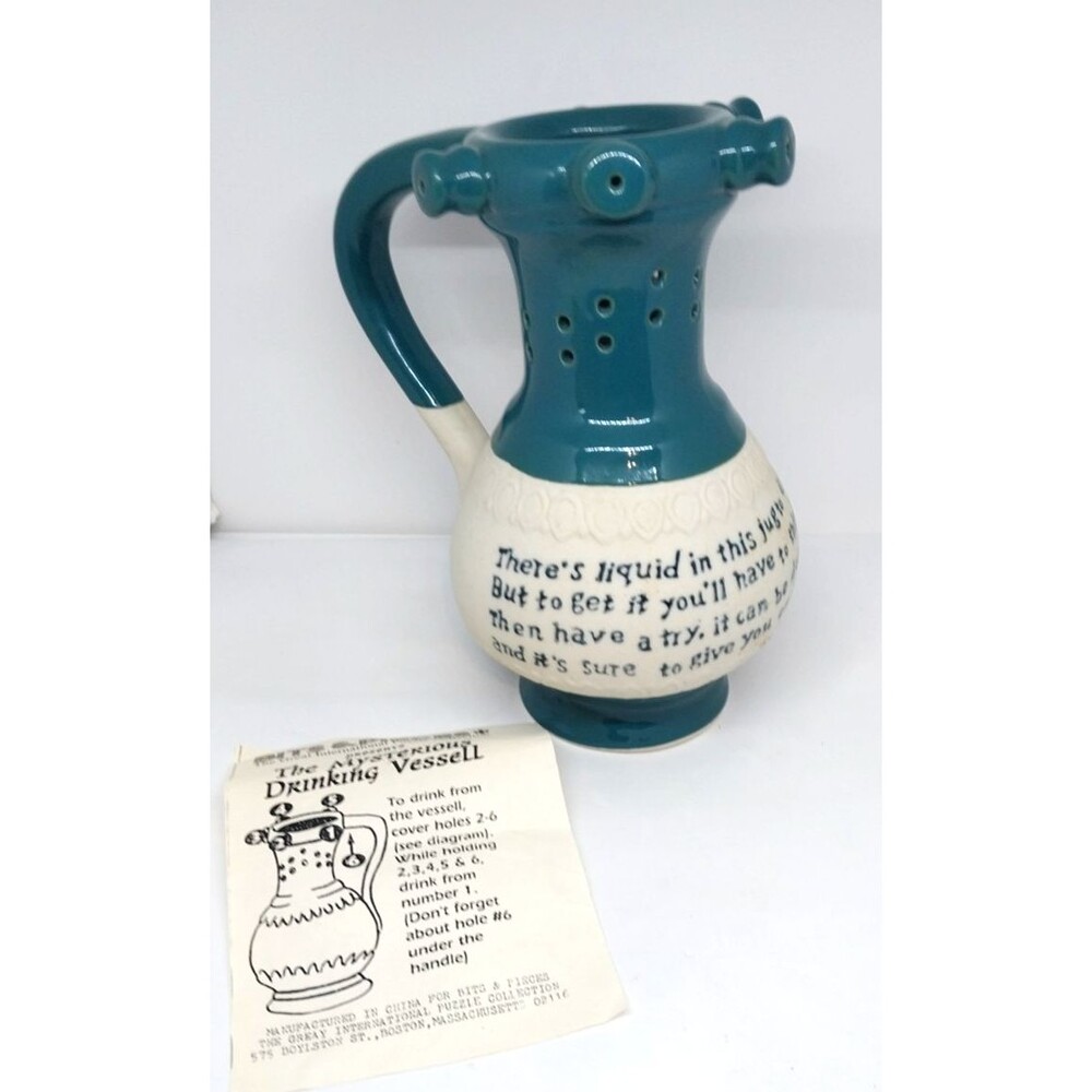 Mysterious Drinking Vessell Bits & Pieces 9" Jug Drinking Puzzle Poem/Holes